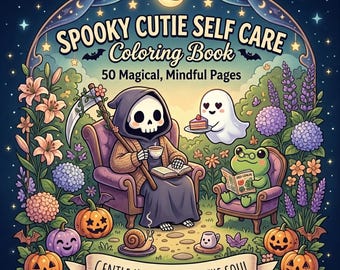 50 Spooky Cutie Self-Care Coloring Pages | Cute Gothic and Cozy Coloring Book | Relaxing Self Care Aesthetic | Instant Download