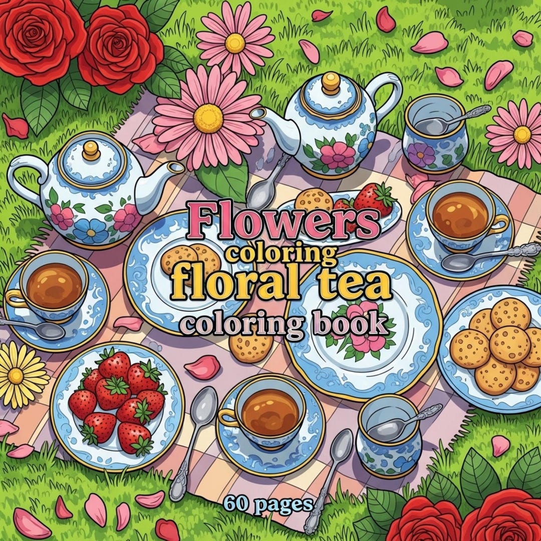 Spring Tea To Color 60 Floral Tea Party Coloring Pages | Cozy Cottagecore Flowers Coloring ...