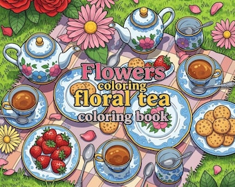 60 Floral Tea Party Coloring Pages | Cozy Cottagecore Flowers Coloring Book | Spring Tea Aesthetic & Nature Scenes | Printable PDF Download