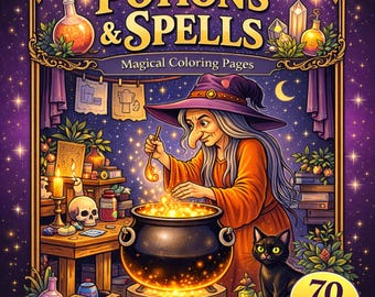 70 Cozy Gothic Coloring Pages | Cute Spooky Aesthetic Coloring Book | Gothic Hygge & Dark Cozy Scenes | Printable PDF | Instant Download