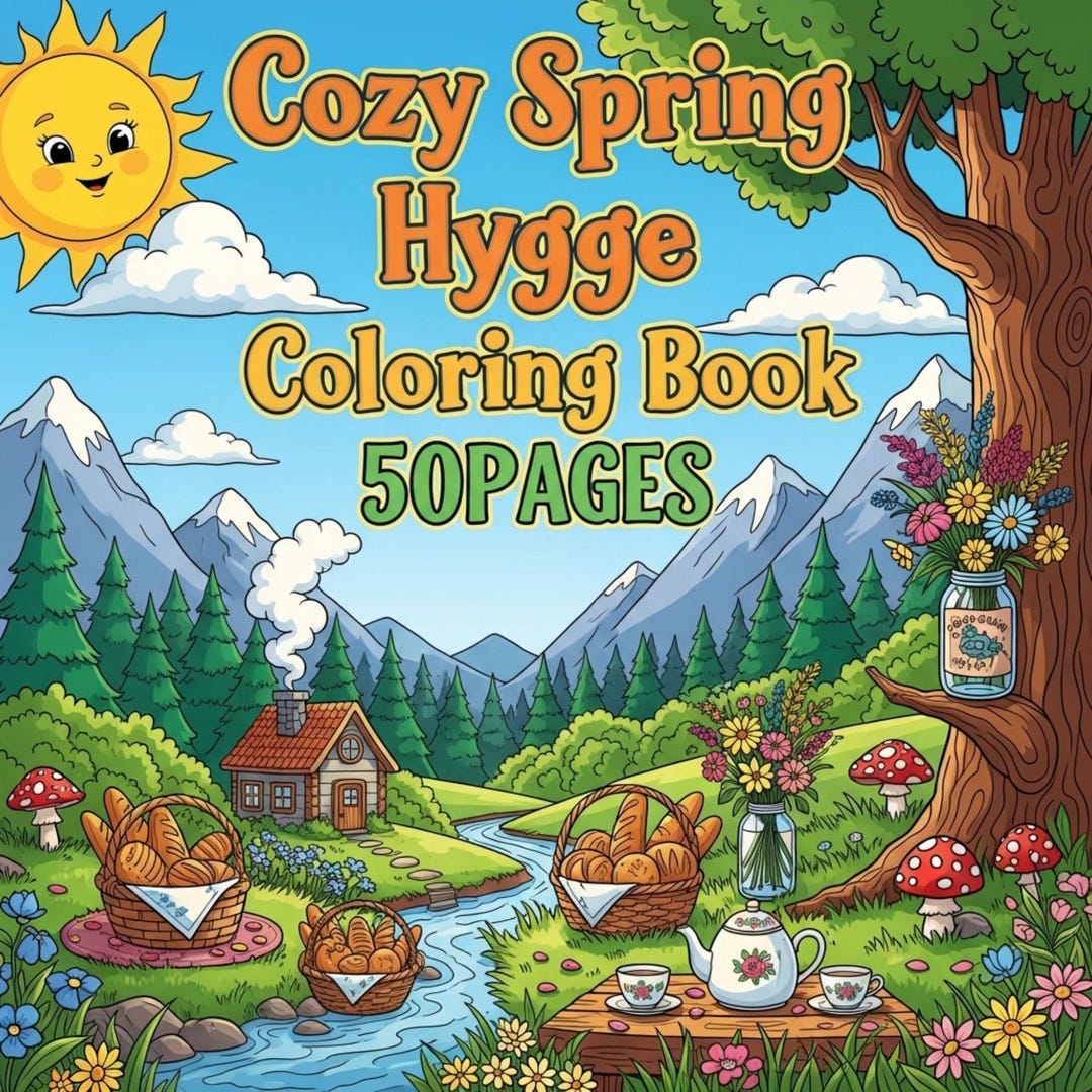 Whimsy Spring Coloring Pages 50 Cozy Spring Hygge Coloring Pages | Cute Cozy Spring Coloring Book ...