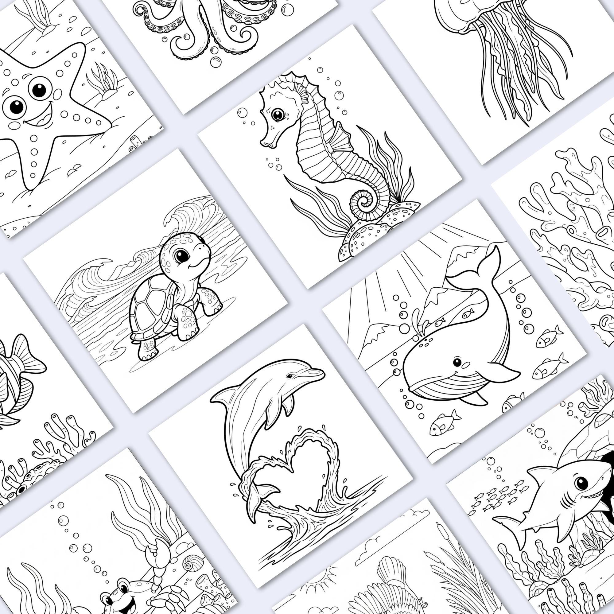 120 Cute Ocean Animals Coloring Pages | Sea Life Coloring Book for Kids ...