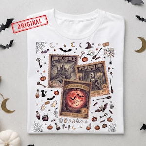Halloween Stempel PNG Bündel | Vintage Gothic Briefmarken Clipart | Vampirschloss Mysteriöse Dame PNG | Gruselige 31 Oktober Sublimation