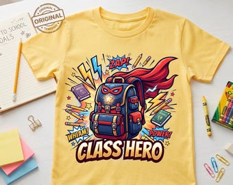 Ragazzo che torna a scuola PNG / Zaino da supereroe, eroe di classe / Download digitale ad alta risoluzione