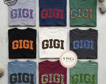 Set of 9 Floral Gigi PNG Bundle, Wildflower Grandma Shirt Designs, Spring Gigi Sublimation, Mother's Day Digital Download