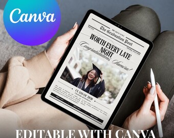 2 Canva Editable Graduation Newspaper Templates | Custom Graduation Poster | DIY Grad Keepsake | Personalized Printable | Instant Download