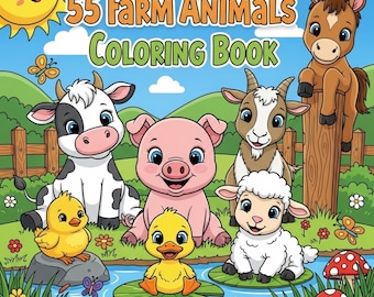 55 Farm Animals Coloring Pages for Kids | Cute Farm Animal Coloring Book | Printable Barnyard Coloring Sheets |  Preschool Activity