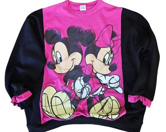 Geüpcycled sweatshirt van Mickey en Minnie Mouse Sketch Drawing Graphic, maat L