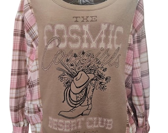Upcycled Cosmic Cowgirls Graphic  Sweatshirt Women's oversized XXL