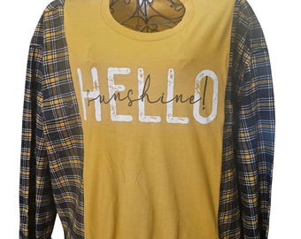 Camiseta de franela reciclada "Hello Sunshine" para mujer, talla XL extragrande