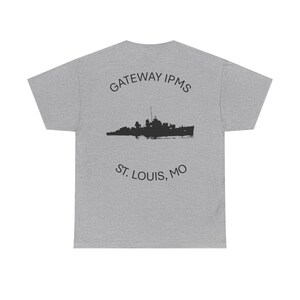 May include: A heather gray t-shirt with a black silhouette of a ship and the text "GATEWAY IPMs ST. LOUIS, MO".