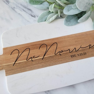 Custom Engraved Marble and Wood Charcuterie Board - Personalized Wedding and Housewarming Gift
