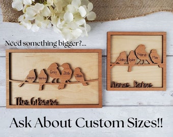 Bird Family Sign, Custom Christmas Gift, Laser Engraved Wooden Sign