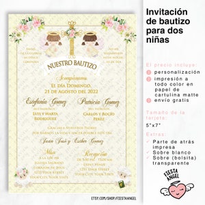 Invitación de bautizo para dos niñas - beige