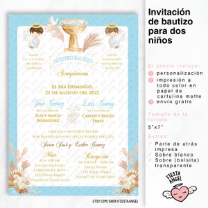 Invitación de bautizo para dos niños (azul - pampas)