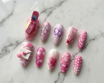 Handmade Y2K Barbiecore Pink 3D Charms Press On Nails
