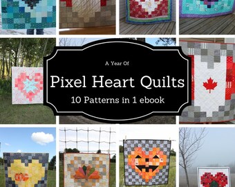 Heart Quilt Patterns, Quilt ebook, Pixel Heart Quilt Patterns, Beginner Friendly Patterns, pattern bundle