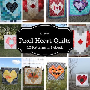 Heart Quilt Patterns, Quilt ebook, Pixel Heart Quilt Patterns, Beginner Friendly Patterns, pattern bundle