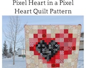 Pixel Heart in a Pixel Heart Quilt Pattern, Beginner Charm Square Quilt, Modern Quilt Pattern