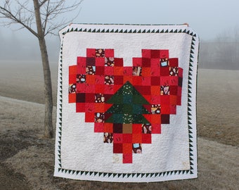 Christmas Quilt PDF Pattern, Christmas Tree Quilt, charm square pattern, tree lover's quilt pattern, Christmas Heart Quilt