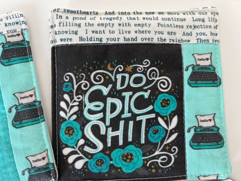 Typewriter Themed Sweary Coffee Drink Coasters set of Four quilted image 4