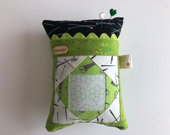 Sewing Themed Deluxe Pincushion Green