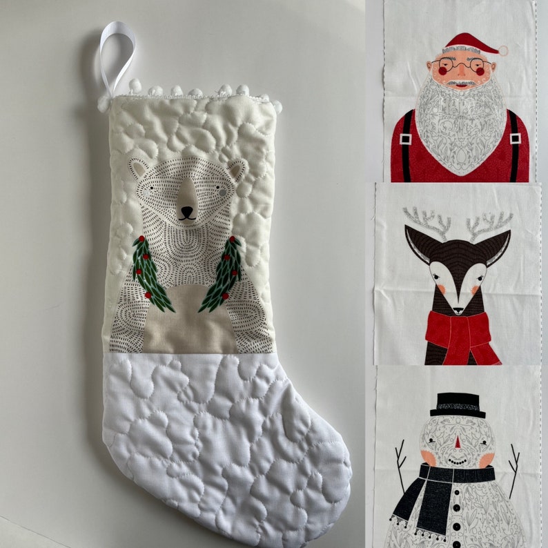 Quilted Christmas Stocking, Personalized Stocking, Santa, Polar Bear, Snowman, Deer image 1