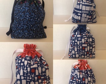 Blue Reusable Drawstring Fabric Gift Bag, Christmas Gift Bag