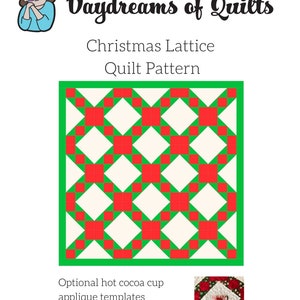 Christmas Lattice Quilt Pattern, Twin Quilt Pattern, Large Throw PDF Pattern, Cocoa or Coffee Mug Applique Quilt