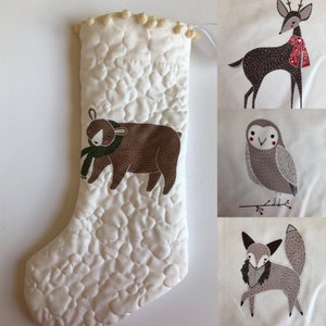 Woodland Animals Christmas Stocking, Personalized Quilted Stocking