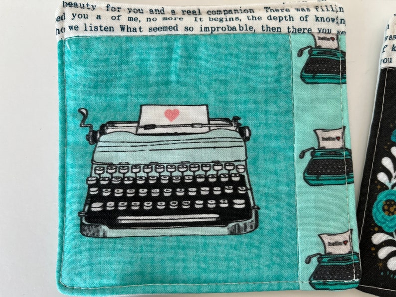 Typewriter Themed Sweary Coffee Drink Coasters set of Four quilted image 3