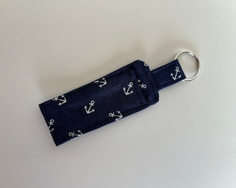 Nautical Anchors Chapstick Key Fob, Lip Balm Holder