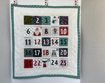 Advent Calendar with Pockets, Gingiber Merrymaking Fabric, Santa, Deer, Polar Bear and Snowman