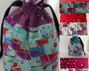 Grey Kittens Reusable Drawstring Fabric Gift Bag, Christmas Gift Bag