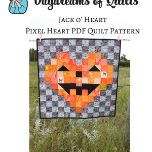 Halloween Quilt Pattern, Jack-O-Lantern, Pixel Heart Quilt Pattern, Halloween Heart Quilt, Heart Pumpkin Quilt, Mini or Lap Quilt PDF