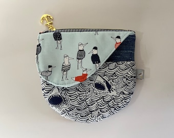 Nautical Round Zipper Pouch with Front Pocket and Megnetic Snap Flap