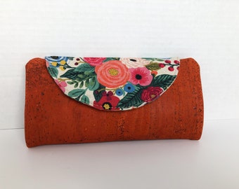 Rifle Paper Co Floral Canvas and Orange Cork Women's Cork Wallet