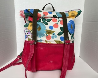 Floral Canvas and Waxed Canvas Rucksack Backpack with Rifle Paper Co Canvas