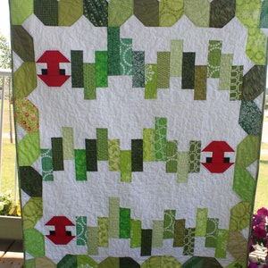 Scrappy Green Caterpillar Quilt PDF Pattern Cute Crib or Toddler Bed Quilt Scrap Buster Confident Beginner