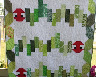 Scrappy Green Caterpillar Quilt PDF Pattern Cute Crib or Toddler Bed Quilt Scrap Buster Confident Beginner