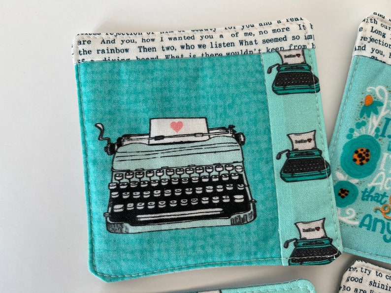 Typewriter Themed Sweary Coffee Drink Coasters set of Four quilted image 6