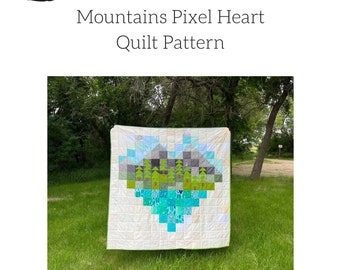 Mountains Pixel Heart Quilt Pattern, PDF Pattern, Beginner Friendly Quilt Pattern, Digital Pattern