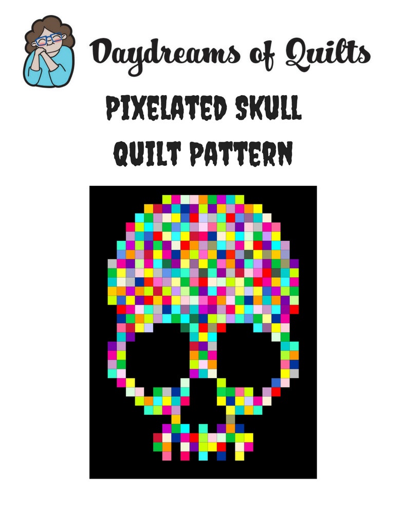 Pixel Skull Quilt Pattern, Charm Square Quilt, Scrap Buster Quilt Pattern, Modern Quilt Pattern image 1