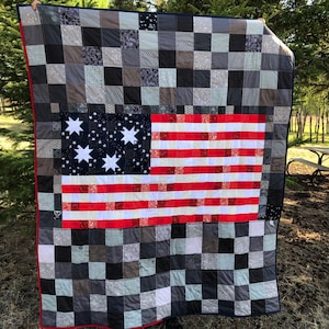 American Flag Patchwork Throw Quilt Pattern, Independence Day Quilt Pattern