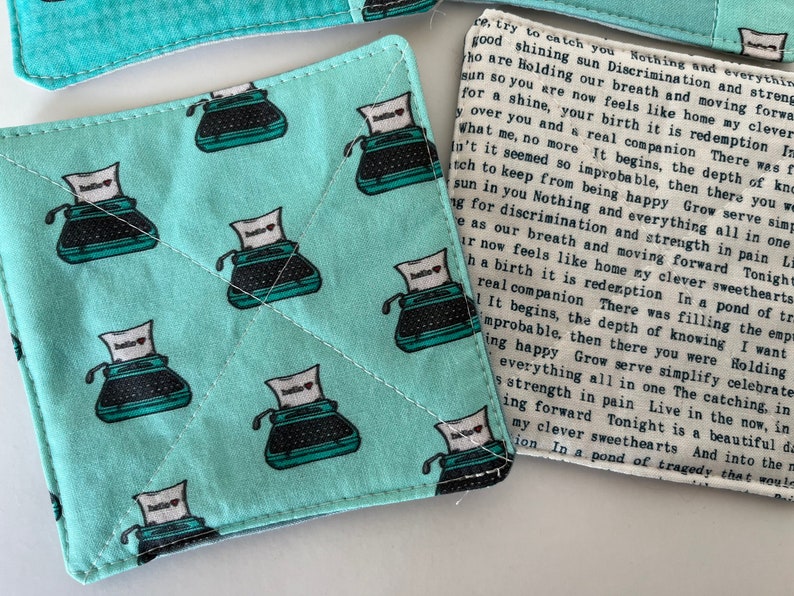 Typewriter Themed Sweary Coffee Drink Coasters set of Four quilted image 5
