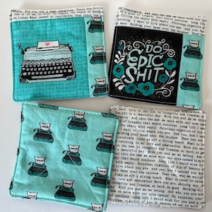 Typewriter Themed Sweary Coffee Drink Coasters set of Four quilted image 1