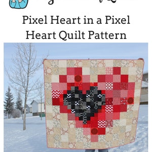 Pixel Heart in a Pixel Heart Quilt Pattern, Beginner Charm Square Quilt, Modern Quilt Pattern