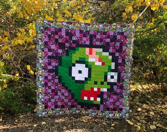 Zombie Quilt Pattern, Pixelated Zombie Pattern, Halloween Quilt Pattern