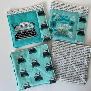 Typewriter Themed Sweary Coffee Drink Coasters set of Four quilted image 2