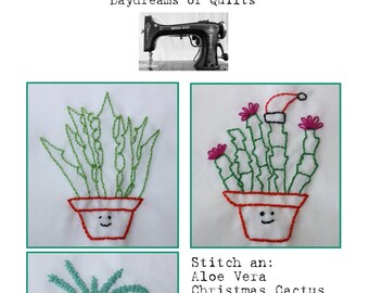 Plant embroidery pattern, Succulent Plant Embroidery Pattern, Christmas Cactus, Burro's Tail and Aloe Vera Plant, Cactus Plant Embroidery